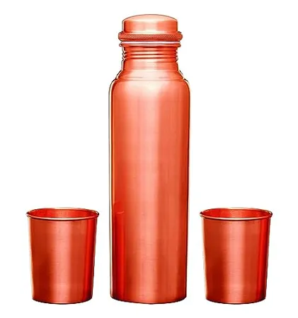 Signoraware Copper Bottle with 2 Glasses Matt Pack of 900 ML Bottle 2 Glass 275 ML 