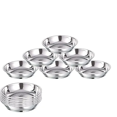 Sorabh HPP 6 Stainless Steel Solid Halwa Plate Bowl Katori for Serving Dish 24g Plain Thickness Silver 0 50mm Set of 12
