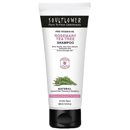 Soulflower Rosemary Shampoo for Hair Growth Anti Hair Fall Stronger Shiny Long Hair Healthy Scalp with Tea Tree Pro Vitamin B5 Men Women 200 ml