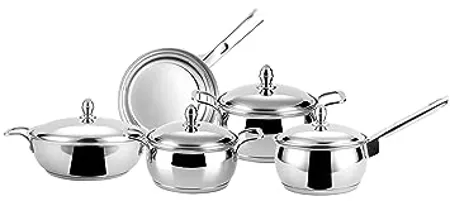 Steelcraft Premium Stainless Steel Victoria Cookware Family Combo Set 2 Casserole 850ml 1800ml 1 Saucepan 1600ml 1 Kadhai 1600ml 1 Frypan 920ml Induction Bottom Steel Lid Set of 5
