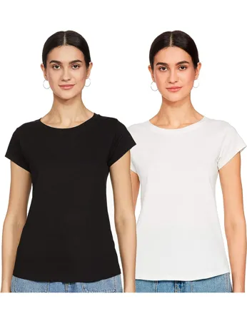 Sugr Women s Plain Regular fit T Shirt Pack of 2 SUWWKTO0002G16 Multi 1 S 