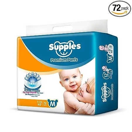 Supples Premium Diapers Medium M 72 Count 7 12 Kg 12 hrs Absorption Baby Diaper Pants