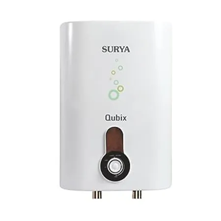 Surya Qubix Water Heater 10 Liter Metal Body 5 Star Rated Water Heater Geyser ISI Marked Thermal Cutout 7 Year Warranty White 1 Piece 