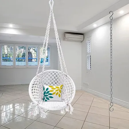 Swing Swing for Adults and Kids Unjal for Home Adults Wooden Jhula for Adults Balcony Hichko Jhula Home Swing for Living Room with 3ft Long Hanging Chain with 2 S Hooks White Jhoola by Patiofy