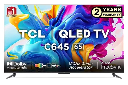 TCL 164 cm 65 inches 4K Ultra HD Smart QLED Google TV 65C645 Black 