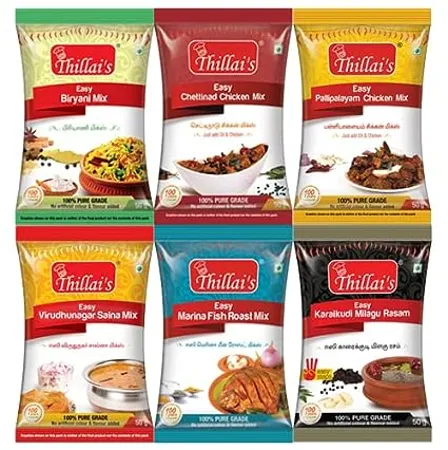 Thillai s Instant Masala Each Pack 300 gm Biriyani Mix Karaikudi Milagu Rasam Chettinad Chicken mix Virudhunagar Chalna Marina Fish Roast Mix Pallipalayam Chicken Mix 