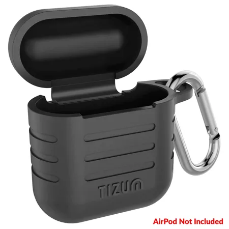 Tizum Apple AirPods Case Silicone Shockproof Case Cover with Carabiner Hook for AirPod 2 Black