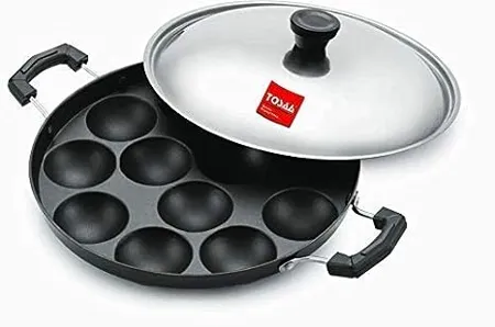 Tosaa Non Stick 12 Cavity Appam Patra Side Handle with lid Color May Vary