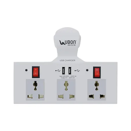 UBON Power Champ 2 0 Cordless Extension Board with USB Ports 3 Universal Sockets with Individual Switch Buttons LED Indicators Short Circuit Protection Compatible for Electronic Devices White 