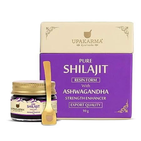 UPAKARMA Ayurveda 100 Ayurvedic Original Pure Shilajit Shilajeet Resin Form with Ashwagandha to Boost Performance Power Stamina Endurance Strength Overall Wellbeing For Men and Women 10g