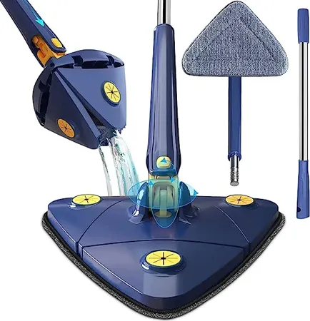 VYOOx 360 Rotatable Adjustable Triangle Cleaning Mop with Stainless Steel Long Handle Push Pull Squeezing Cleaning Mop Dry Wet Mop Floor Windows Ceiling