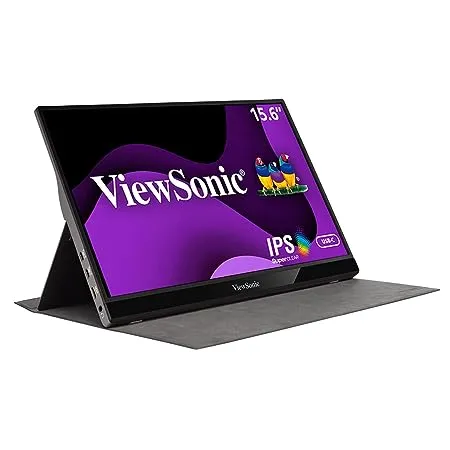 ViewSonic Portable Monitor Vg1655 15 6 Inch 39 62 Cm 1920 X 1080 Pixels IPS Panel Frameless Design 2 Way Powered 60W USB C Dual Speakers One Cable Solution 0 9 Kgs Light LCD Metalic Silver