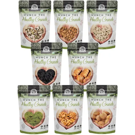 WONDERLAND FOODS Healthy Nuts Dry Fruits Combo Pack of 8 Pistachios 100g Almond 100g Cashew 100g Black Golden Raisins 100g Anjeer 100g Walnut Kernel 100g Dried Apricot 100g