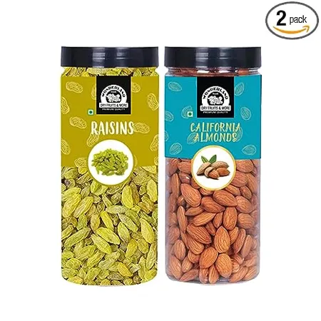WONDERLAND FOODS Premium Dry Fruits Combo Pack of 500g Almonds 500g Raisin 1Kg In Jar 