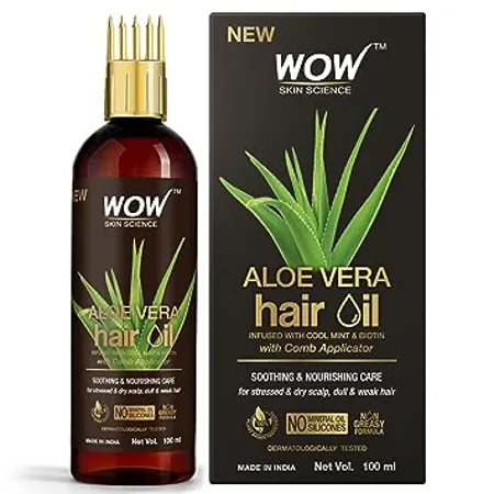 WOW Skin Science Aloe Vera Hair Oil for Scalp Soothing and Nourishment of Dry Scalp and Weak Dull Hair With Comb Applicator 100ml