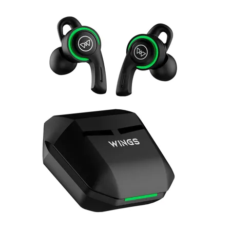 Wings Phantom 200 Wireless Earbuds with LED Battery Indicator 40ms Low Latency Bluetooth 5 2 30 Hours Playtime DNS Mic with Noise Reduction IPX5 13mm Driver Headphones Black 