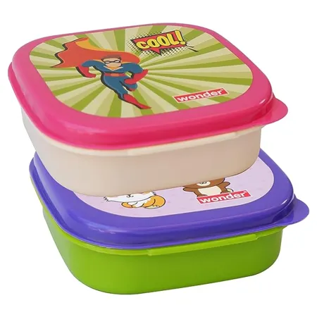 Wonder Prime Plastic Kit Kat Lunch Box Set 2 pc Lunch Box Small with Saparate Container Spoon Fork Green Red Color Made in India