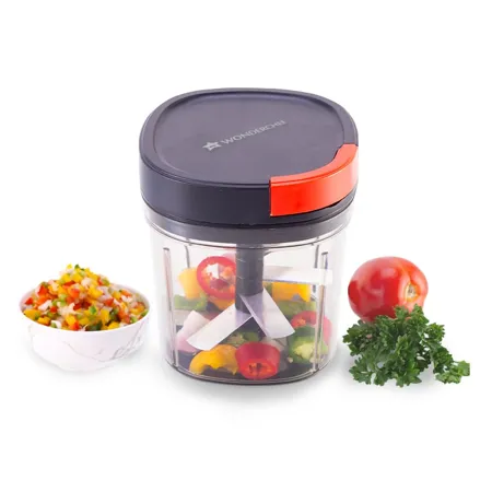 Wonderchef Glory String Vegetable Chopper with 6 Sharp SS Blade Anti Slip Silicon Base Ring Air Tight Lid 900Ml 1 Year Warranty