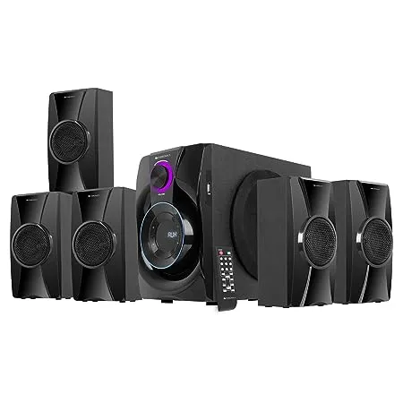 ZEBRONICS Basso 100 5 1 Home Theater Speaker with 5 25 Subwoofer 90W RMS Powerful Bass Bluetooth 5 1 Wall Mount AC 3 Surround Sound RGB Ring Light Remote Control LED Display