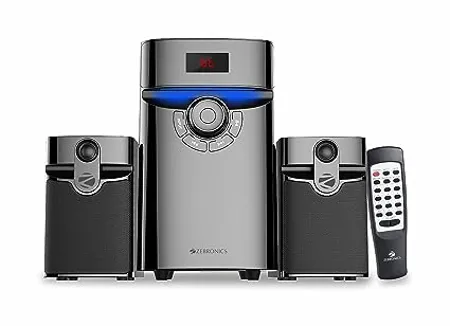 ZEBRONICS Bronze 100 48 Watts RMS 2 1 Speaker with Bluetooth 5 0 LED Display Lights Remote Control USB SD AUX Input FM Radio and Stylish Design