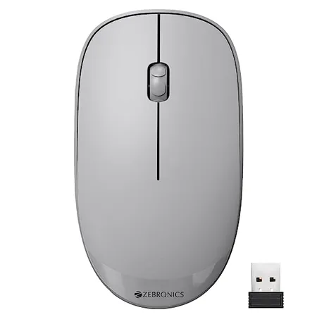 ZEBRONICS Haze Wireless Mouse for Computers Laptops with 1200 DPI Advanced Optical Sensor 2 4GHz USB Nano Receiver Plug Play Usage Power Saving Mode and Comfortable use on Most Surfaces Grey