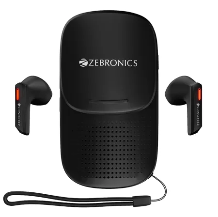 ZEBRONICS Sound Bomb X1 3 in 1 Wireless Bluetooth v5 0 In Ear Earbuds Speaker Combo with 30 Hour Backup Built in LED Torch Call Function Voice Asst Type C and Splash Proof Portable Design Black 