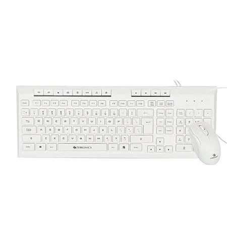 ZEBRONICS Zeb JUDWAA 900 Wired USB Keyboard and Mouse Set with 12 hotkeys 800 1200 1600 DPI 1 8m USB Cable Dedicated DPI Button UV Printed chiclet Keys Rupee Key and Silent Usage White 