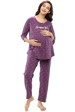 ZEYO Women s Cotton Heart Printed Maternity Feeding Night Suit Set of Top Pyjama Nursing Night Dress 5629