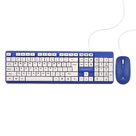 Zebronics JUDWAA 541 USB Keyboard and Mouse Set for Computers Laptops with 1200 DPI 1 3 Meter Cable Retractable Stand Comfortable Usage Silent Typing and Matte Finish Blue 