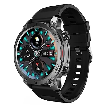 beatXP Terra 1 39 HD Display bluetooth calling Rugged smart watch Metal body Functional crown 366 366px 500 nits 60Hz refresh rate Always On Display 100 Sports modes Health Tracking Black 