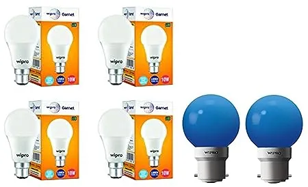 wipro Garnet Base B22D 10 Watt LED Bulb Pack of 4 White Glass Safelite N10004 B22 0 5 Watt Led Night Lamp Pack Of 2 Blue 