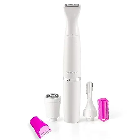 AGARO 2107 Battery Powered Rechargeable Multi Trimmer for Women Eyebrow Underarms and Bikini Trimmer 1 Hour Usage White 33622 