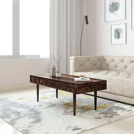 Amazon Brand Stone Beam Diara Solid Sheesham Wood Coffee Table Walnut Finish 115 50 41 cm