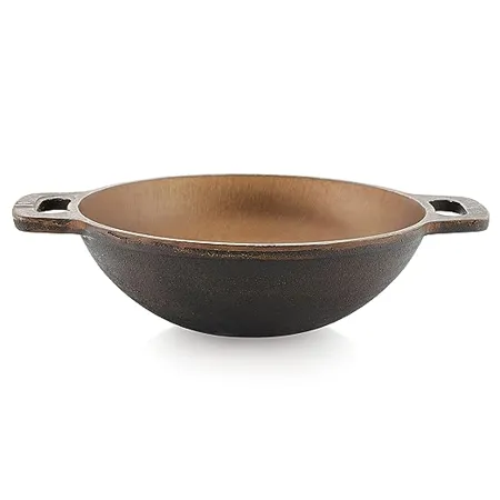 Attro Cookware Pre Seasoned Cast Iron kadai Kadhai for Cooking Use for Pakodas Jalebis Sabzis Chips 10 inch Black Standard Attro Cstlr Kadai 10 