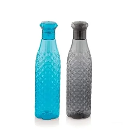 Attro Diamond Plastic Unbreakable Fridge Water Bottle for Office Sports School Travelling Gym Yoga BPA And Leak Free Assorted 1000 ml Set of 2