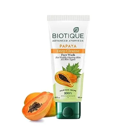 Biotique Papaya Deep Cleanse Face Wash Gentle Exfoliation Visibly Glowing Skin 100 Botanical Extracts Suitable for All Skin Types 100ml