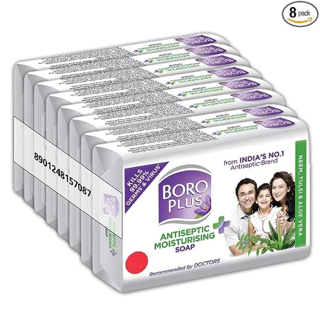 BoroPlus Antiseptic and Moisturising Bathing Soap with Aloe Vera Neem and Tulsi 99 9 Germ and Virus Protection For Smooth Soft Nourished Skin 125g Pack of 8 