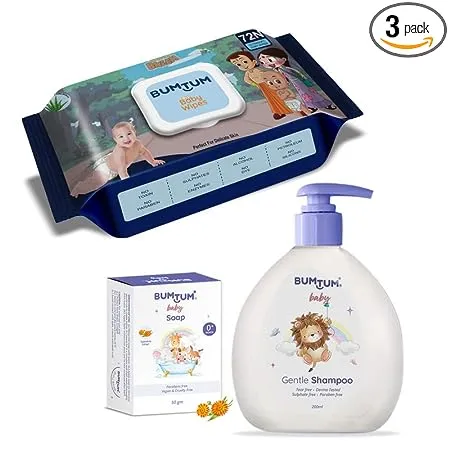 Bumtum Chota Bheem Gentle Soft Moisturizing Wet Wipes With Lid 72 Pcs Pack of 1 Baby Soap 50Gram Pack of 1 Baby Gentle Shampoo 200 ML Combo