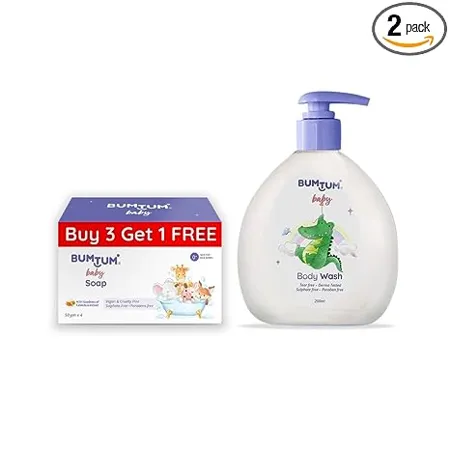 Bumtum Paraben Free Baby Soap 4N x 50 Gram Baby Body Wash 200 ML Combo