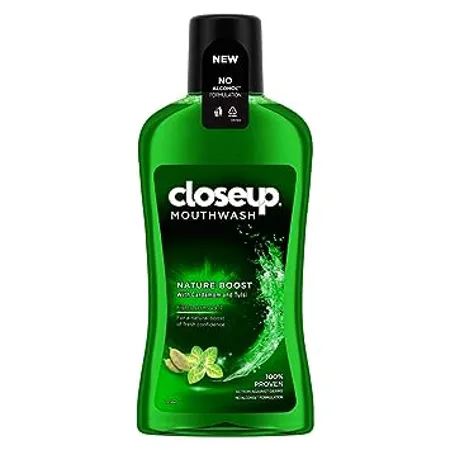 Closeup Anti Germ Mouthwash Nature Boost with Cardamom Tulsi Fights Germs 24 7 for Fresh Confidence Gentle on Teeth Gums Alcohol Free 500 ml