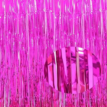 Crackles Metallic Tinsel Pink Foil Fringe Curtains 3ft x 6ft for Birthday Anniversaries Graduation Retirement Baby Shower New Year Decoration Pack of 2
