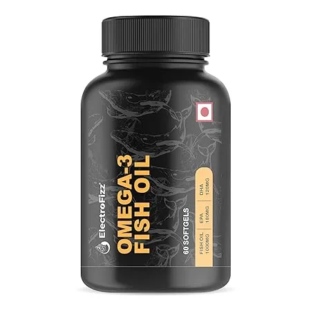 ElectroFizz Omega 3 Fish Oil Capsules For Men And Women 1000 Mg 180 Mg EPA And 120 Mg DHA with other Omega 3 Fatty Acids for Health Heart Brain and Joint Support Supplements 60 Softgels