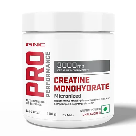 GNC Pro Performance Creatine Monohydrate 100 gm 33 Servings Boosts Athletic Performance Micronized Instantized Fuels Muscles Provides Energy Support for Heavy Workout Unflavoured Formulated in USA