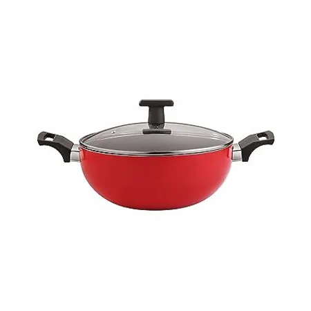 Home Puff Neelam Non Stick Kadai with Glass Lid 26 cm 3 7 Liters 4 Coated Induction Friendly Red