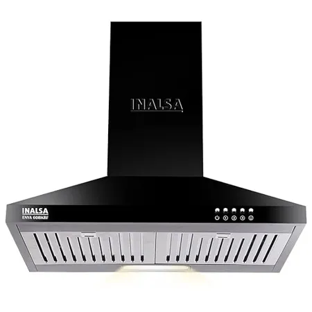 INALSA 60 cm 1050 m3 hr Kitchen Chimney Enya BKBF with Stainless Steel Baffle Filters Push Button Control 5 Year Warranty On Motor