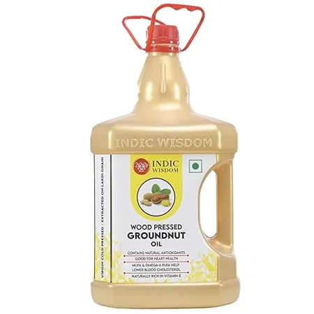 IndicWisdom Wood Pressed Groundnut Oil 5 Liter Cold Pressed Extracted on Wooden Churner 