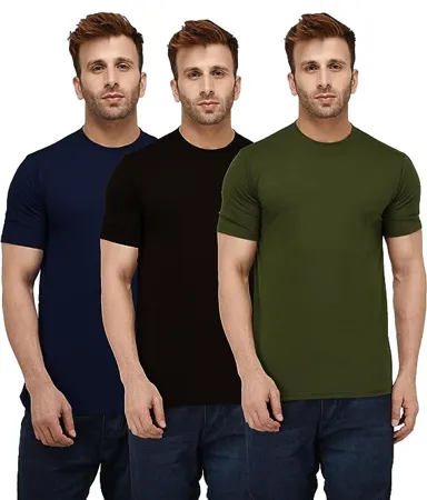 London Hills Men Round Neck Cotton Blend Multicolor Half Sleeve Solid T Shirts Pack of 3 