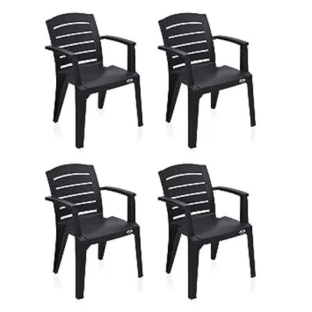 Nilkamal CHR2135 Plastic Mid Back with Arm Chair Chairs for Home Office Outdoor Garden Dust Free 100 Polypropylene Stackable Chairs Set of 4 Weather Brown