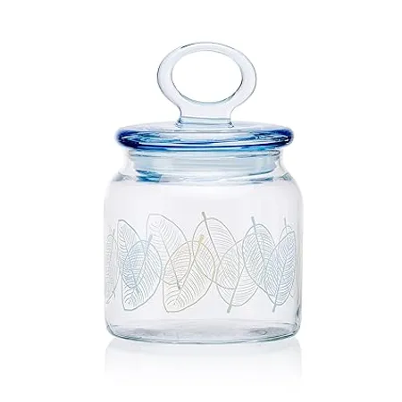 Pasabahce Kitchen Leaves Glass Jar from House of Pasabahce the Original Pasabahce from Turkey Printed Transparent Kitchen Leaves Glass Jars 575 ml in Set of 1 Pcs 