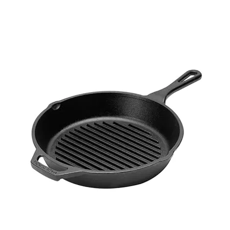Pigeon Long Lasting Cast Iron Grill Pan Naturally Non Stick Even Heat Distribution and Retains Heat for Long That Compatible with All Heating Source Black